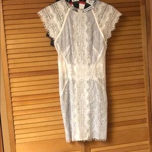 White lined lace dress